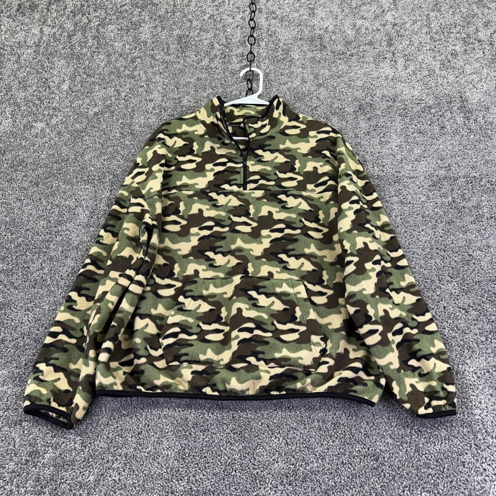 No Boundaries Sweatshirt Womens 2XL Green Camo Fleece 1/4 Zip Pullover Mock Neck